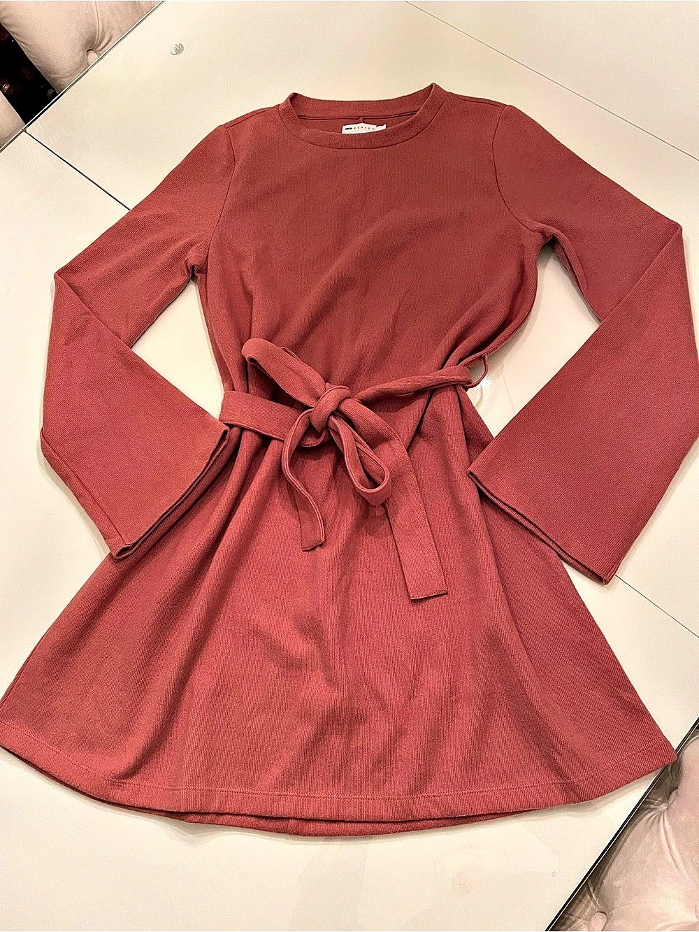 ASOS Design Mini Tie Waist Dress in Pink Size Medium